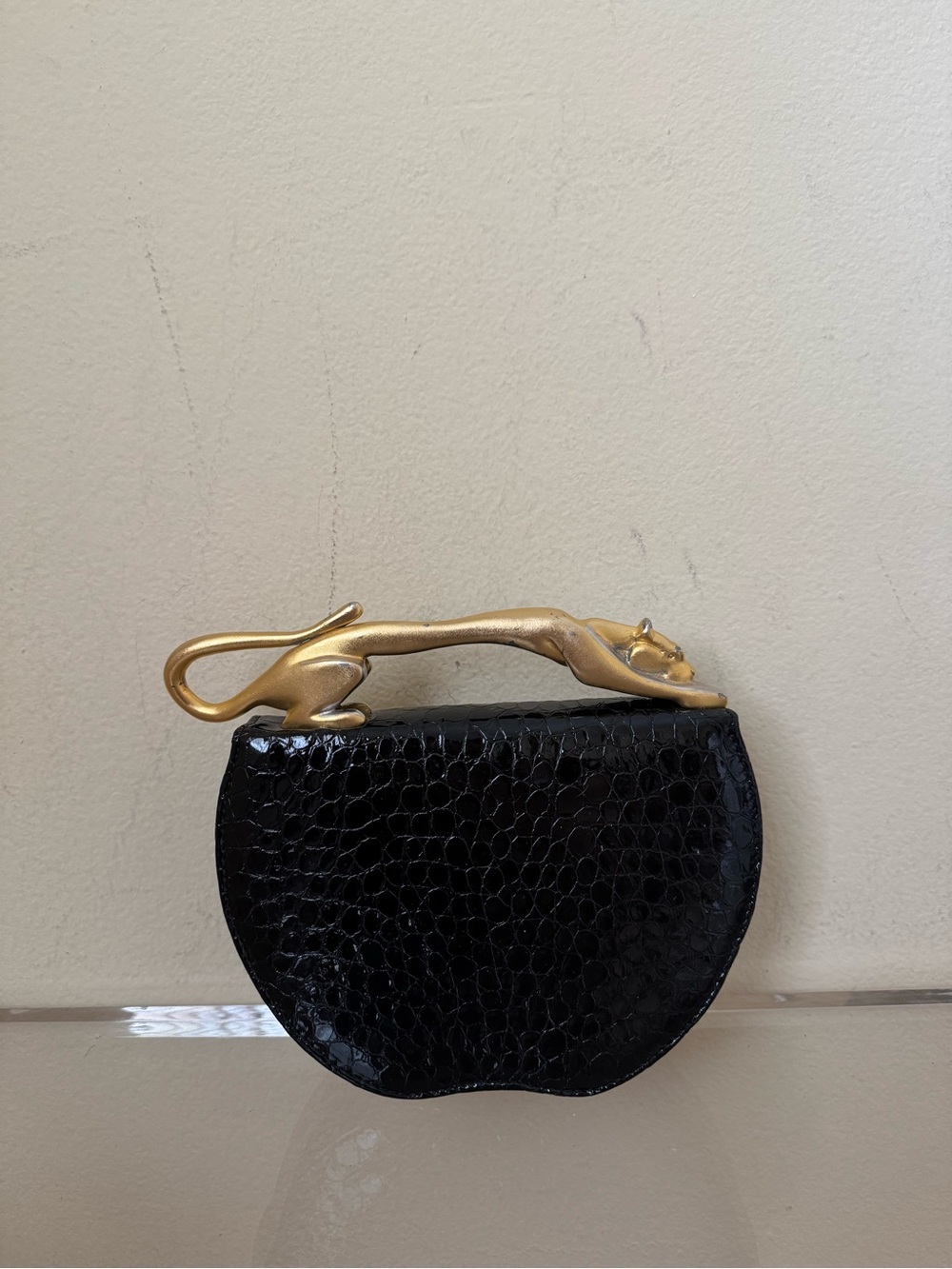 Lee Wolfe Jaguar Clutch Purse Bag Black Crocodile Embossed Leather - Picture 10 of 12